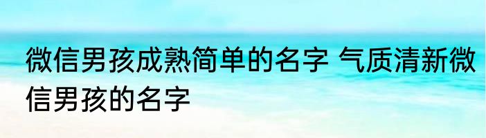 微信男孩成熟简单的名字 气质清新微信男孩的名字