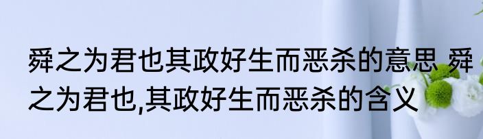 舜之为君也其政好生而恶杀的意思 舜之为君也,其政好生而恶杀的含义