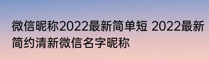 微信昵称2022最新简单短 2022最新简约清新微信名字昵称