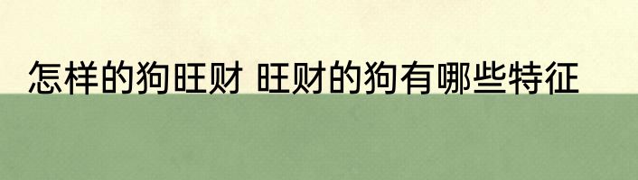 怎样的狗旺财 旺财的狗有哪些特征