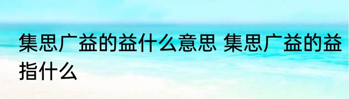 集思广益的益什么意思 集思广益的益指什么