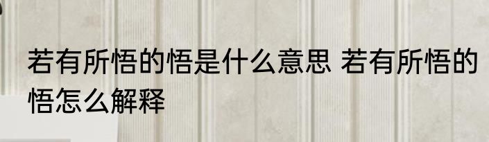 若有所悟的悟是什么意思 若有所悟的悟怎么解释