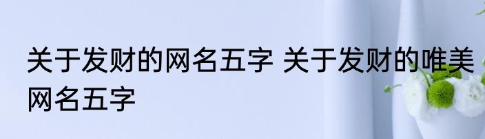 关于发财的网名五字 关于发财的唯美网名五字