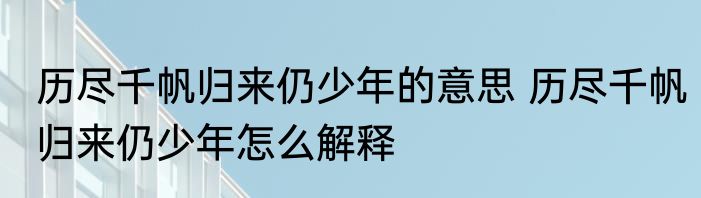 历尽千帆归来仍少年的意思 历尽千帆归来仍少年怎么解释