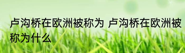 卢沟桥在欧洲被称为 卢沟桥在欧洲被称为什么