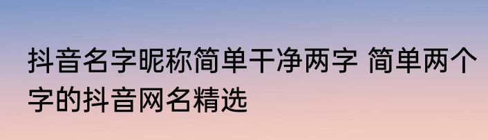 抖音名字昵称简单干净两字 简单两个字的抖音网名精选