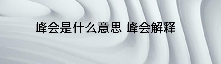 峰会是什么意思 峰会解释