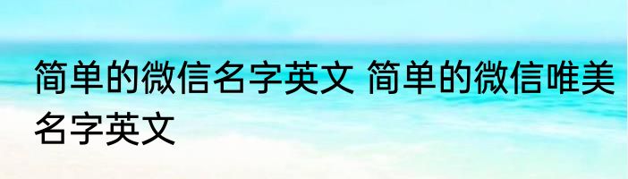 简单的微信名字英文 简单的微信唯美名字英文