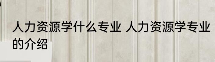 人力资源学什么专业 人力资源学专业的介绍