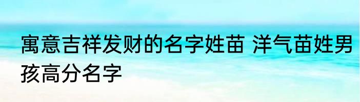 寓意吉祥发财的名字姓苗 洋气苗姓男孩高分名字