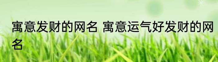 寓意发财的网名 寓意运气好发财的网名