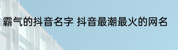 霸气的抖音名字 抖音最潮最火的网名