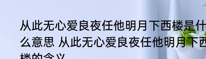 从此无心爱良夜任他明月下西楼是什么意思 从此无心爱良夜任他明月下西楼的含义
