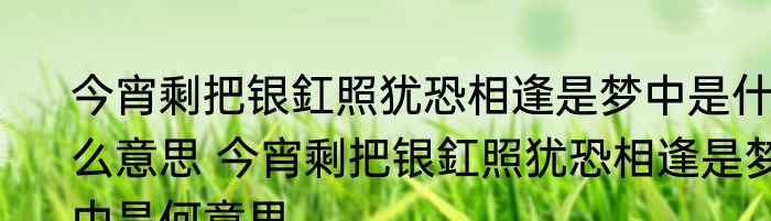 今宵剩把银釭照犹恐相逢是梦中是什么意思 今宵剩把银釭照犹恐相逢是梦中是何意思
