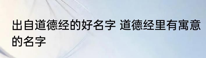 出自道德经的好名字 道德经里有寓意的名字