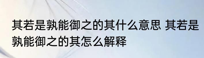 其若是孰能御之的其什么意思 其若是孰能御之的其怎么解释