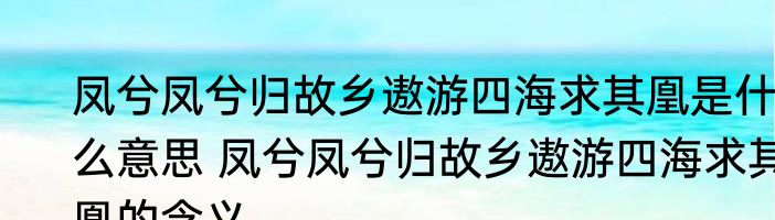 凤兮凤兮归故乡遨游四海求其凰是什么意思 凤兮凤兮归故乡遨游四海求其凰的含义