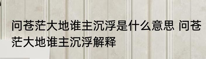 问苍茫大地谁主沉浮是什么意思 问苍茫大地谁主沉浮解释