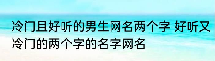 冷门且好听的男生网名两个字 好听又冷门的两个字的名字网名
