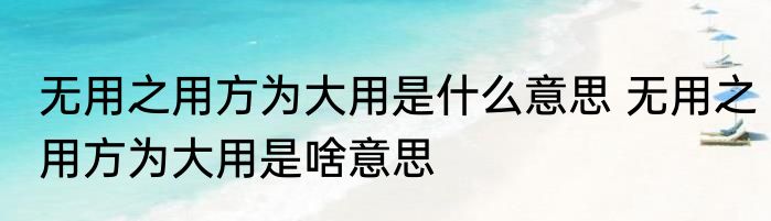 无用之用方为大用是什么意思 无用之用方为大用是啥意思