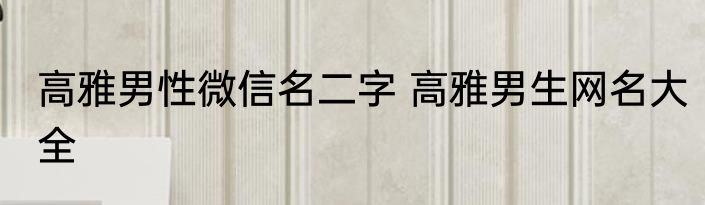 高雅男性微信名二字 高雅男生网名大全