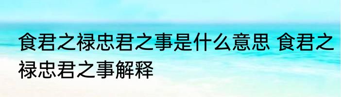 食君之禄忠君之事是什么意思 食君之禄忠君之事解释
