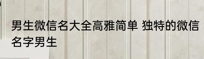 男生微信名大全高雅简单 独特的微信名字男生