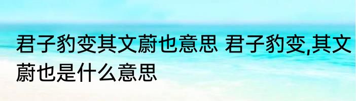君子豹变其文蔚也意思 君子豹变,其文蔚也是什么意思