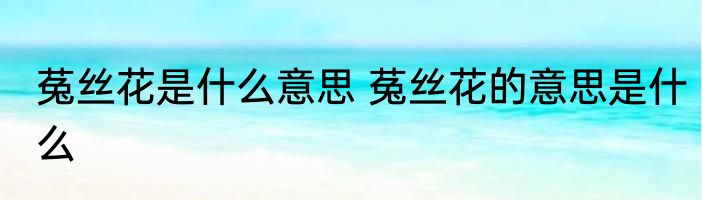 菟丝花是什么意思 菟丝花的意思是什么