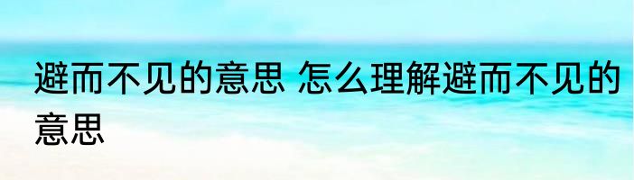 避而不见的意思 怎么理解避而不见的意思