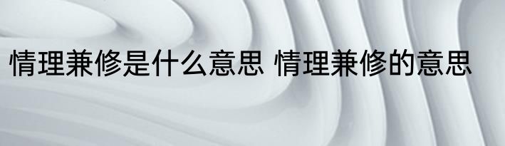 情理兼修是什么意思 情理兼修的意思