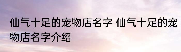 仙气十足的宠物店名字 仙气十足的宠物店名字介绍