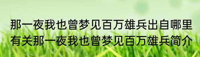 那一夜我也曾梦见百万雄兵出自哪里 有关那一夜我也曾梦见百万雄兵简介
