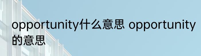 opportunity什么意思 opportunity的意思