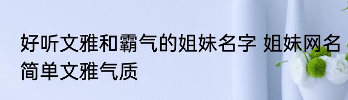 好听文雅和霸气的姐妹名字 姐妹网名简单文雅气质