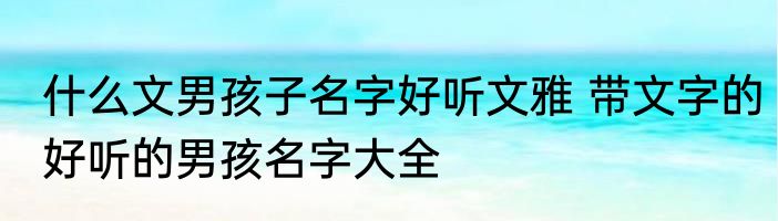 什么文男孩子名字好听文雅 带文字的好听的男孩名字大全