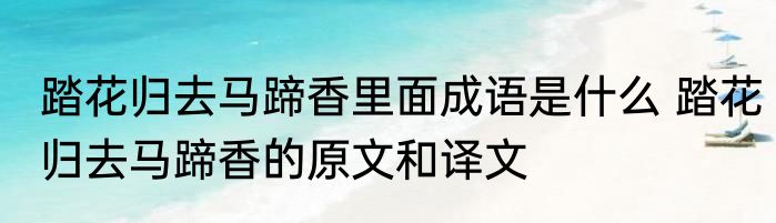 踏花归去马蹄香里面成语是什么 踏花归去马蹄香的原文和译文