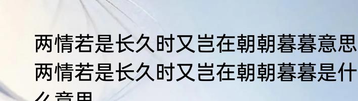 两情若是长久时又岂在朝朝暮暮意思 两情若是长久时又岂在朝朝暮暮是什么意思