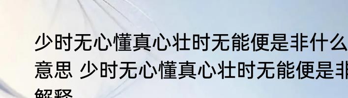 少时无心懂真心壮时无能便是非什么意思 少时无心懂真心壮时无能便是非解释