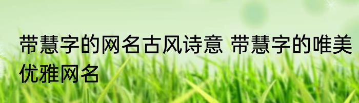 带慧字的网名古风诗意 带慧字的唯美优雅网名