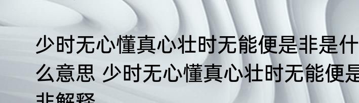 少时无心懂真心壮时无能便是非是什么意思 少时无心懂真心壮时无能便是非解释