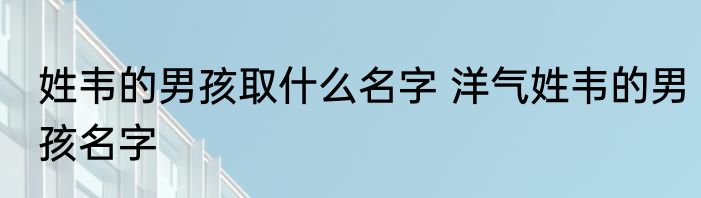 姓韦的男孩取什么名字 洋气姓韦的男孩名字