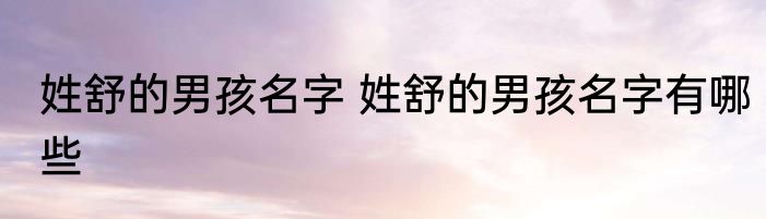 姓舒的男孩名字 姓舒的男孩名字有哪些