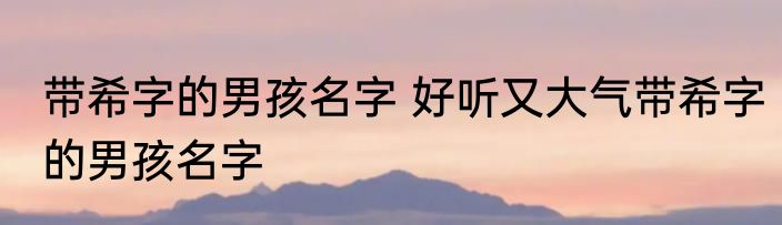 带希字的男孩名字 好听又大气带希字的男孩名字