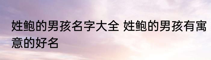 姓鲍的男孩名字大全 姓鲍的男孩有寓意的好名