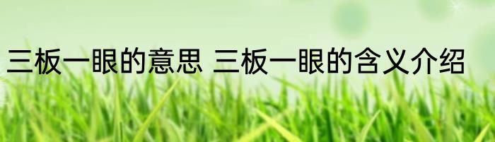 三板一眼的意思 三板一眼的含义介绍
