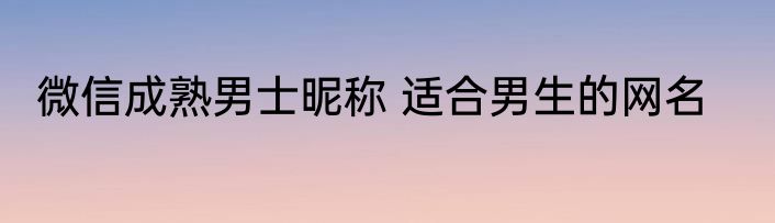 微信成熟男士昵称 适合男生的网名
