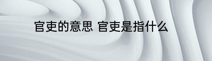 官吏的意思 官吏是指什么