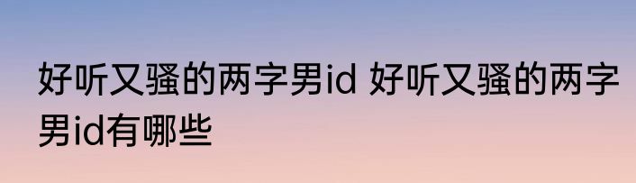 好听又骚的两字男id 好听又骚的两字男id有哪些