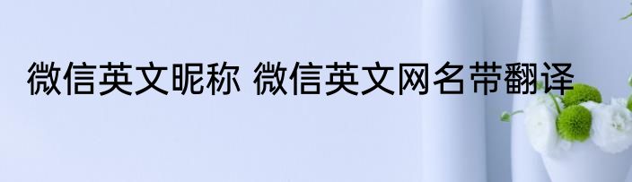 微信英文昵称 微信英文网名带翻译